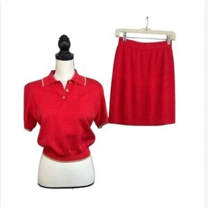 St. John coral gold polo sweater cropped Red Women's mini pencil Skirt